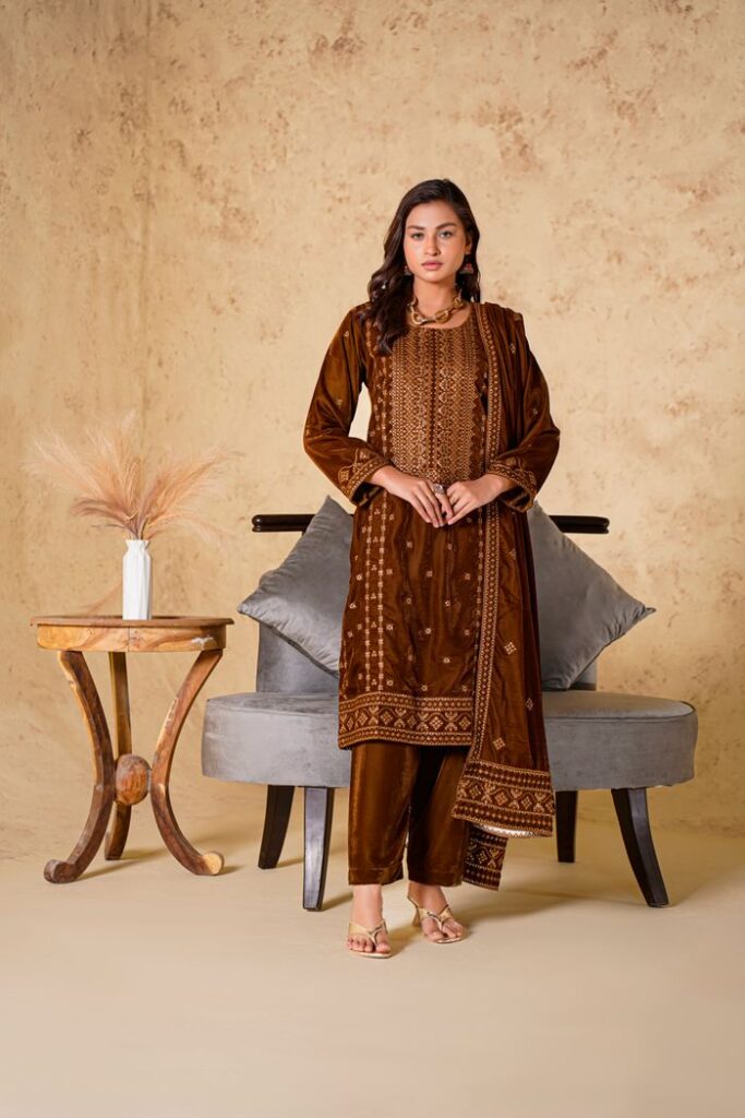 Elegant portrait of a woman in traditional Pakistani attire in Lahore.
